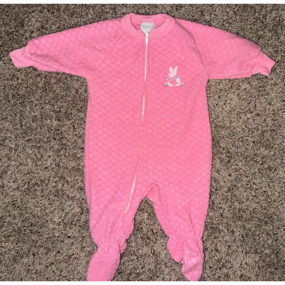 Vtg Carter's Pink Quilted Footie Pajamas Sz 0-6 Months Baby Sleeper Bunny Rabbit